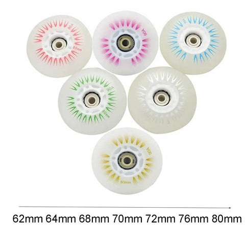 Dope Light Up Inline Skate Wheels 4 Pack in 62mm 64mm 68mm 70mm 72mm 76mm 80mm Sizes Glowing 90A High Rebound PU with ABEC 9 Bearings for Indoor Outdoor Roller Skates White