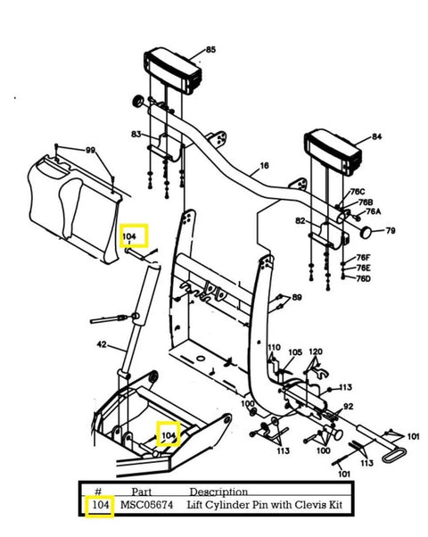 Replacement Lift Cylinder Clevis Pin Kit For RT3 Plows 5/8 X 3-1/2 Inches MSC05674 Part Diagram for Boss Snow Plow System