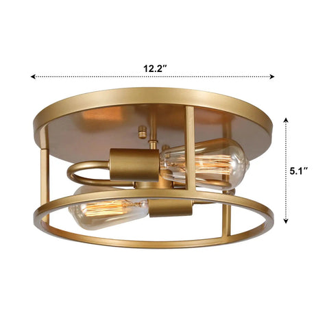 Dope Gold Flush Mount Ceiling Light 12 Inch Modern Round Fixture With Two Lights For Bedroom Hallway Entryway Kitchen Premium Champagne Gold Finish Industrial Style Home Decor