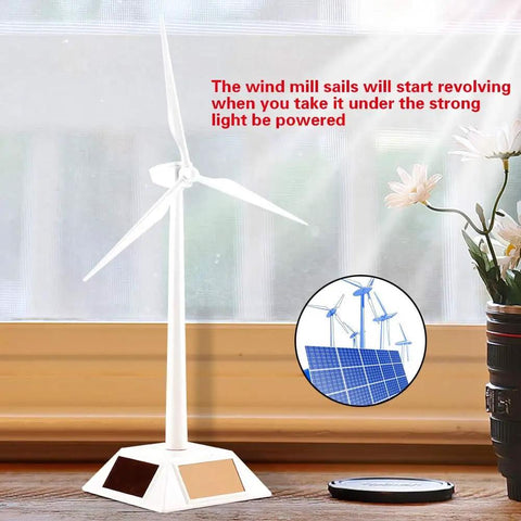 Kids STEM Solar Wind Turbine Model For Fun Hands On Learning And Desk Decor 3D Windmill Generator Toy shown on a windowsill