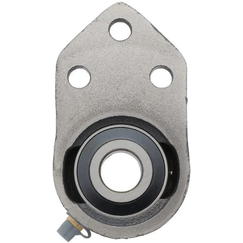 Rock Solid Heavy Duty Three Bolt Flange Mount Ball Bearing Insert Unit With Rugged Cast Iron Housing and Tight Set Screw Locking For Industrial Machinery, front view showing bearing.