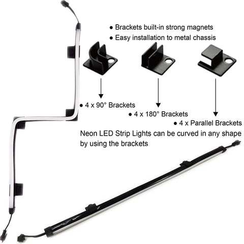 Addressable RGB LED Strip Kit With Silicon Diffused Neon Tubing Flexible ARGB Strip and magnetic brackets for PC case lighting.