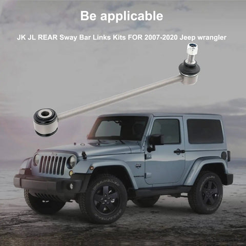 Rear Sway Bar Link Kit For 2007 To 2020 Jeep Wrangler JK JL 1 To 2.5 Lift Easy Install Durable Beefy Stabilizers That Keep Your Ride Stable Cut Body Roll And Prevent Off Road Tilt On Tough Trails., shown with Jeep Wrangler JK/JL lift suspension link