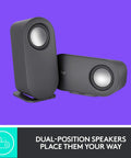 Z407 Bluetooth Computer Speakers with Subwoofer and Wireless Control dual-position design on purple background