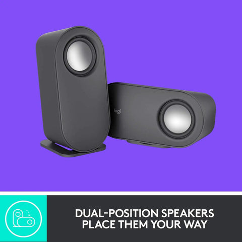 Z407 Bluetooth Computer Speakers with Subwoofer and Wireless Control dual-position design on purple background