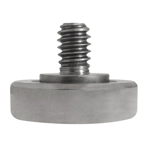 Close-up of Stainless Steel Flat Ball Bearing Roller with 29/32 Inch Outer Diameter and 1/4-20 x 5/8 Inch Flat Head Screw