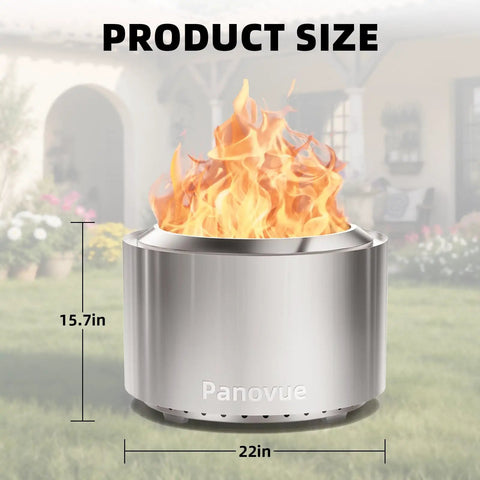 Smokeless 22 Inch Stainless Steel Wood Burning Outdoor Fire Pit For Patio And Backyard Perfect For Camping And Outdoor Gatherings Dual Wall Airflow With Secondary Combustion And Removable Ash Pan