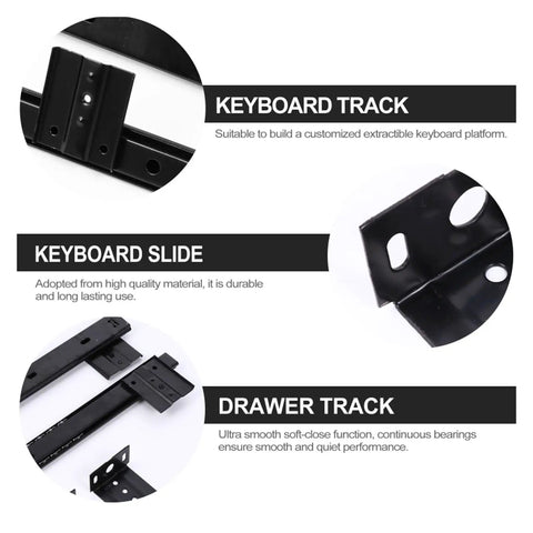 Side-Mounted Ball Bearing Drawer Slides 1 Pair Full Extension Heavy Duty Cold Rolled Steel Cabinet Hardware Silver Finish showing slides and tracks.
