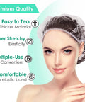 Beefy Thick Clear Disposable Shower Caps 30 Pack For Women 17.3 Inch Waterproof Hair Caps, shown on model