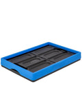 Heavy Duty Collapsible Storage Bin With 12 Gallon Capacity And Built In File Organizer Rails For Home Office Garage Car Trunk Folding Plastic Tote With Easy Grip Handles Black Blue - Open view with sorting rails inside.