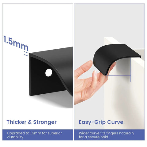 20 Pack 3 Inch Black Cabinet Pulls For Cabinets Edge Pulls And Finger Pulls showing 1.5mm thickness and easy-grip design