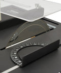 Close-up of Pro Grade Gem Faceting Cutting Polishing Machine With 1850W Motor Portable Table Saw blade and angle gauge