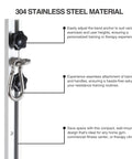 Heavy Duty Adjustable Resistance Band Wall Anchor With Dual Steel Rails And Smooth Glide Carriages For Instant Home Gym Rig Setup Quick Install Mounting Kit No Bands Included, showcasing 304 stainless steel material and adjustable features.