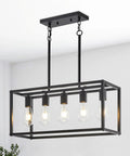 5-Light Black Farmhouse Kitchen Chandelier, Rectangular Linear Pendant Light Fixture, adjustable height, modern rustic vibe