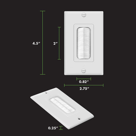 Bristled Brush Wall Plate With Multimedia Pass Through For Low Voltage Cables 1 Gang Four Point Five By Two Point Seven Five Inches White