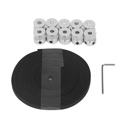 20 Tooth Timing Pulley Aluminum Alloy Sync Wheel Kit With 6mm Rubber Belt For Stable Power Transfer In CNC Machines And 3D Printer Setups Perfect For Hella Smooth Operation. Set with aluminum pulleys, 6mm rubber belt, and hex key