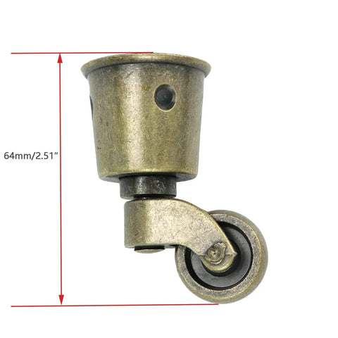 Antique brass caster wheel for wood furniture legs, 64mm height. Compatible with Wood Furniture Legs With Casters 4 Pcs 120mm Height Gourd Shape Sofa Feet.