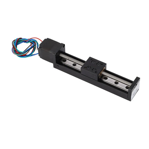 Precision Mini Linear Rail Slide Actuator With A Solid 28Mm Stepper Motor And Sweet 100Mm Travel For Cnc Stage Assemblies, black casing and ball screw.