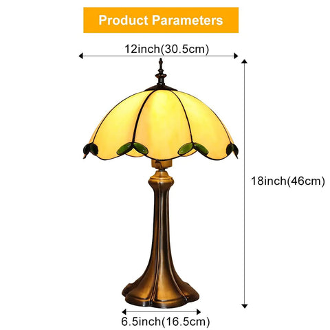 Tiffany Style Table Lamp With Yellow Stained Glass, Cozy Glow For Bedroom And Living Room, 12 X 12 X 18 Inches, LED Bulbs Included