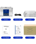 30L Ultrasonic Cleaner With 600W Power And 40KHZ Frequency For Deep Engine Parts Auto Component PCB Piston Oil Rust Removal Machine components including machine, power cable, basket, user manual, certification, and carton.