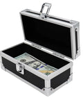 Open Aluminum Alloy Locking Cash Box for Secure Cash Storage Money Organizer with Single Row Currency Tray and bills inside