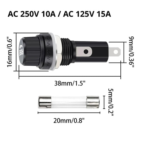 Heavy Duty 5X20MM Panel Mount Fuse Holders With Fast Blow Glass Fuse Kit Top Shelf 10A 250VAC Circuit Protection chassis mount design