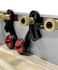 One Way Feeder Stock Guide With Anti Rebound Safety Push Block For Table Saws Featuring Adjustable Miter Sliders close-up of roller mechanism