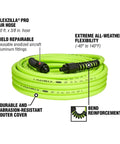 Heavy Duty 3/8 Inch Air Hose 50 Ft Lightweight Hybrid Polymer All Weather Flex From -40 To 140 Degrees Field Repairable Aluminum Fittings Abrasion Resistant Outer Cover Crush Resistant Ends ZillaGreen