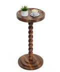 Round Walnut Wood Side Table With Solid Wood Columns, Ultra Sturdy Mid Century Modern Drink Table For Living Room, Bedroom Or Office