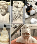 Sculptures made with an Industrial Grade Large Format 3D Printer For Production Use, showcasing intricate designs and large scale output.