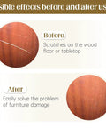 Before and after comparison of No Sweat Wood Filler Sticks For Fast Scratch Repair Wax Crayons for wood surfaces.