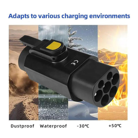 Top Shelf EV Charging Adapter Type 2 To Type 1 Converter 32A 7.2Kw with waterproof and dustproof design for various weather conditions.