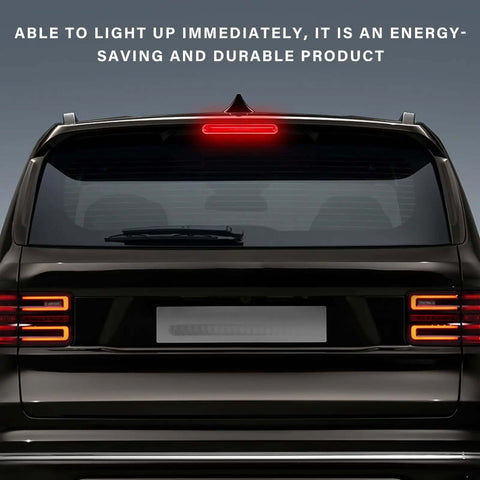 High Mount 24 LED Third Brake Light For Sedans, SUVs And Trucks, installed on a vehicle rear, lit up, showcasing bright illumination.