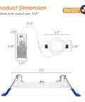 Meconard 6 Pack 3 Inch 5CCT LED Recessed Lighting, Canless Wafer Downlight dimensions, showing 3 inch cutout size.