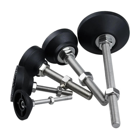 Top Notch 8 Piece Furniture Leveling Feet 40mm Adjustable Screw Base For Wobbly Tables And Shelves, 5 diverse sizes with threaded bases.
