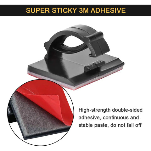Close-up of Self Adhesive Cable Clips with 3M Adhesive, showing strong hold mechanism for cables up to 5 mm, black