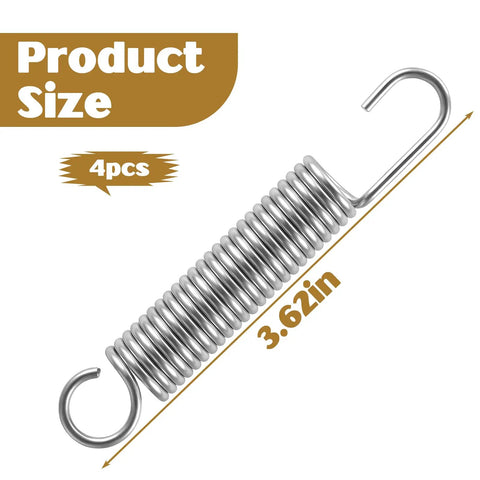 Rock Solid Heavy Duty Stainless Steel Recliner Springs For Long Neck Chairs 4 Pack, 3.62 inch long tension hook spring.