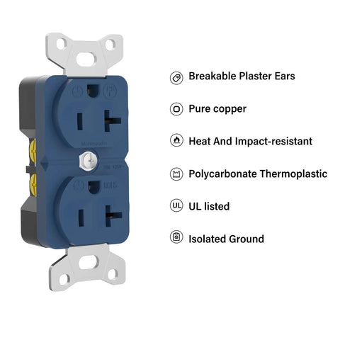 Audiophile Duplex Receptacle 20 Amp 125V Pure Copper Wall Outlet with flame retardant shell and rhodium plated contacts