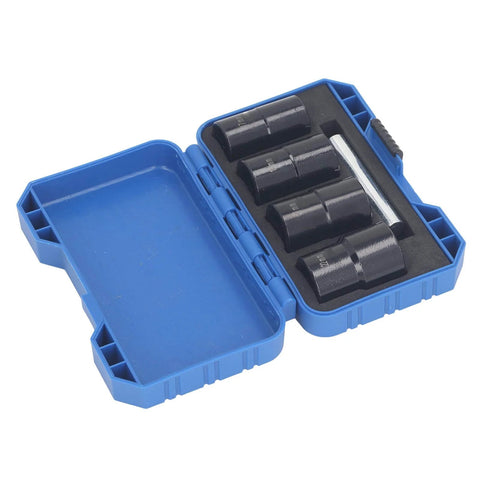 5 Piece Bolt Extractor And Lug Nut Remover Kit For Damaged Fasteners, 1/2 Inch Drive Impact Sockets 17mm, 19mm, 21mm, 22mm in blue case