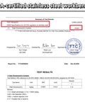 FDA-certified stainless steel workbench test report showing pass result for chromium content