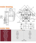 Motor specifications and drawings for the 24V dual drive electric conversion kit featuring a 250W motor.
