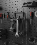 Heavy Duty Carbon Steel Pegboard Hooks For Garage Organization And Workshop Setup, matte black tool hangers on perforated board