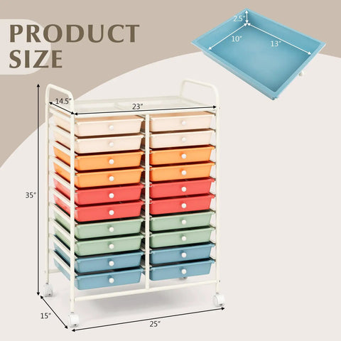 20-Drawer Rolling Storage Cart With Removable Drawers And Lockable Wheels, Multifunctional Mobile Craft Organizer in macaron colors