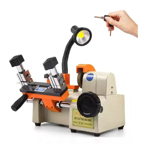 Beefy Automatic Key Cutting Machine With Punchy Led Spotlight For Cars, featuring adjustable clamps and LED light for easy key duplication.
