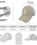 Apricot Low Profile Trucker Hat For Men And Women Breathable Cotton Cap With Six Air Holes, size chart and measurements