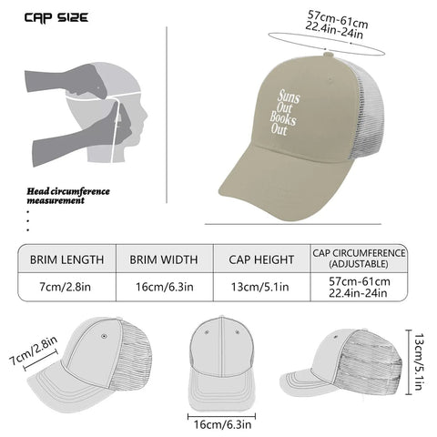 Apricot Low Profile Trucker Hat For Men And Women Breathable Cotton Cap With Six Air Holes, size chart and measurements