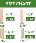 Size chart for 28 Piece Grooved Wooden Dowel Set For Woodworking M6 M8 M10, showing dimensions and piece count.