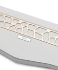 Alice Ergonomic Mechanical Keyboard With Rock Solid Aluminum Frame And Tri Mode Wireless Bluetooth Pairing Hot Swap Qmk Via Tuning close-up of unique design plate.