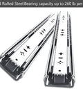 Heavy Duty Drawer Slides 260 Lb Per Pair Full Extension Ball Bearing Stainless Steel side mount rails shown on white background