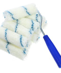 Pro Grade Paint Roller Kit With Solid Frame And Click Swap Sleeves For Flawless Wall Painting and Crisp Edging, featuring fuzzy rollers.
